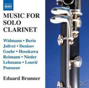 Cover für Klarinettenmusik. Schwarze und silberne Klarinette, weißer Text auf weiß-blauem Hintergrund.