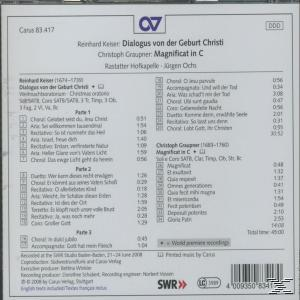 CD-Rückseite: Reinhard Keisers Dialogus. Text mit Titeln, Credits und Barcode.