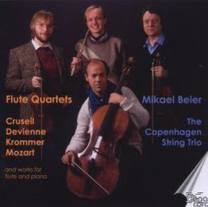 CD-Cover mit vier Personen, die Instrumente spielen. Text: Flötenquartette, Mikael Beier, The Copenhagen String Trio.