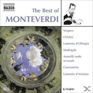 Albumcover. The Best of Monteverdi. Enthält Kunst mit Engeln in einem kreisförmigen Rahmen. Porträt in der Ecke.