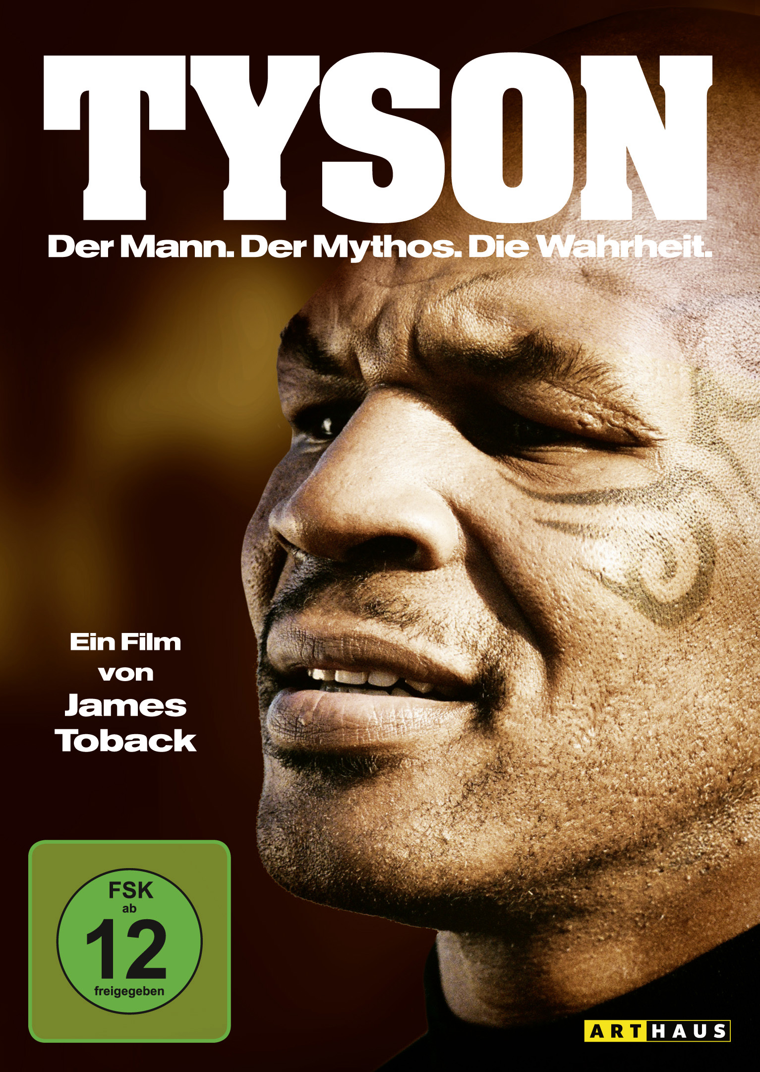 Filmcover mit Mike Tysons Gesicht. Der Titel lautet 'Tyson'. Dunkler Hintergrund.