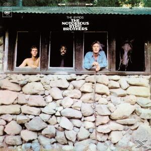 Albumcover. The Byrds, The Notorious Byrd Brothers. Leute in Fenstern, Steinmauer.