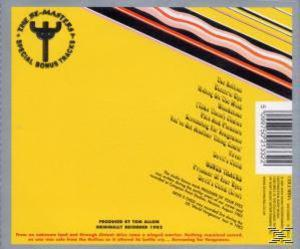 Album-Rückseite, gelber Hintergrund, Titelliste, Text in verschiedenen Farben.