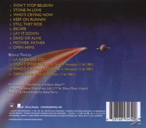 Rückseite einer Journey-CD mit Titelliste und Weltraum-Design.