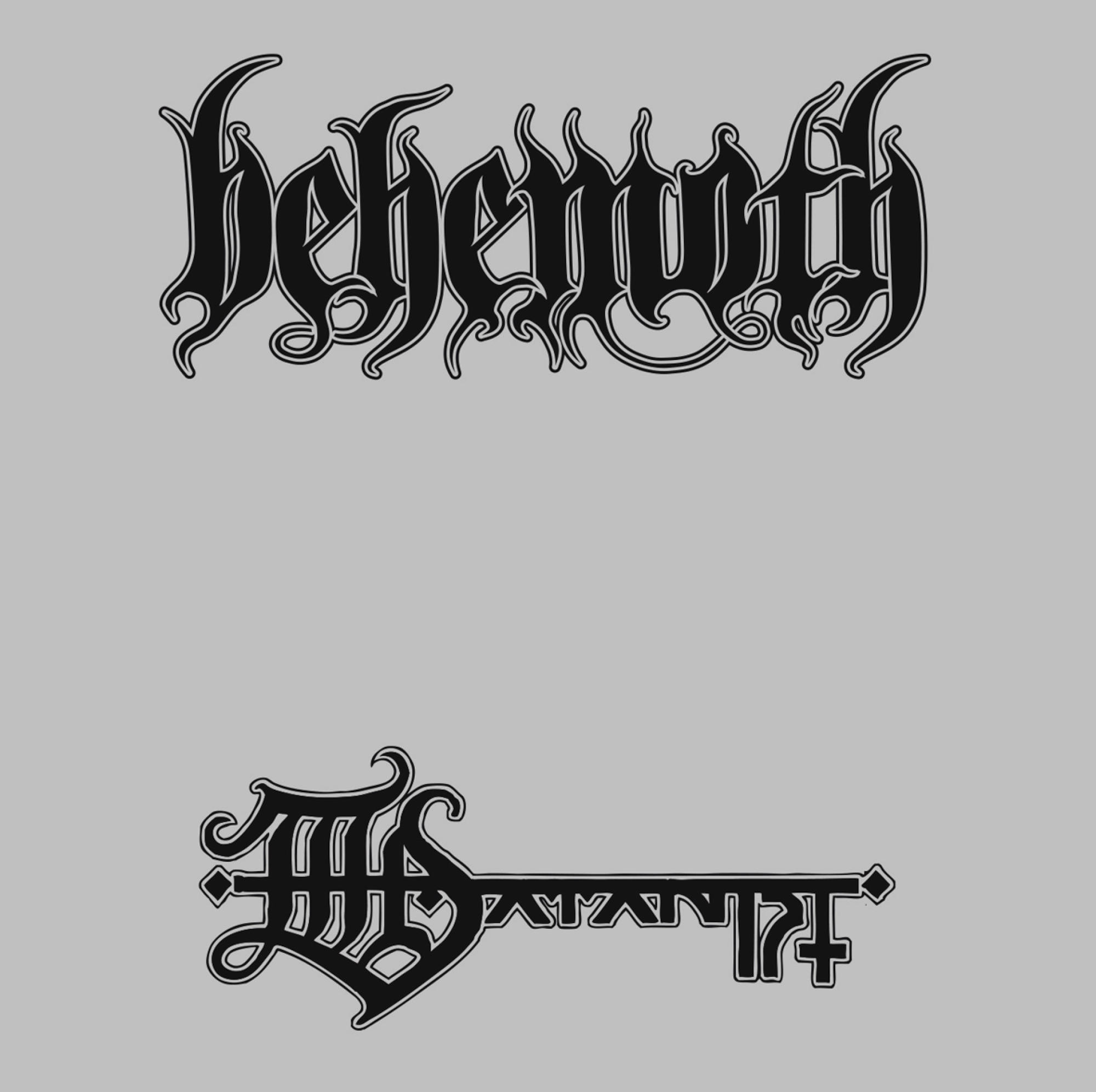 Behemoth Bandlogo. Das Wort Behemoth und ein schlüsselförmiges Logo auf grauem Grund.