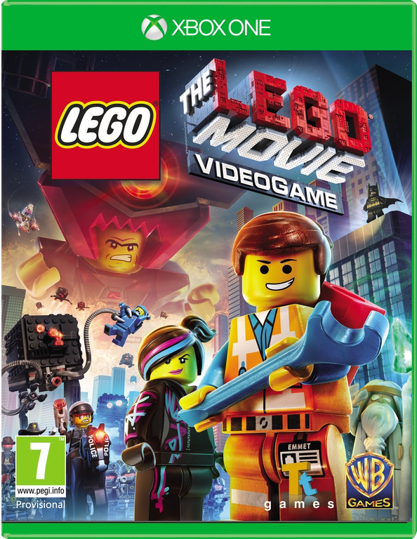 Lego videojáték dobozművészete. Lego karakterek és egy városkép látható.