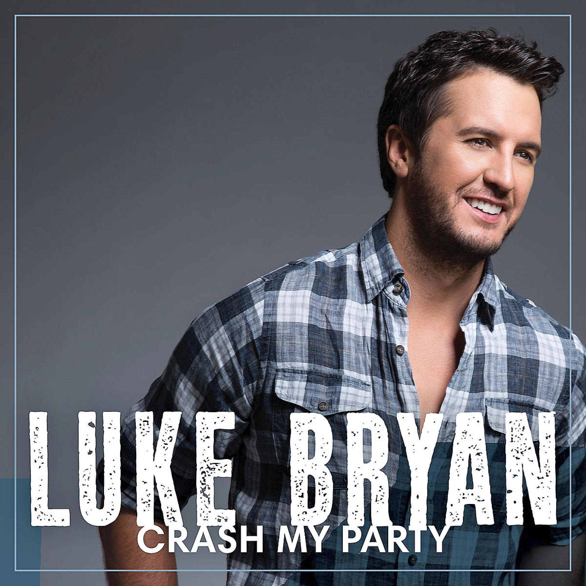 Albumcover mit lächelndem Mann im karierten Hemd, Text: 'Luke Bryan' und 'Crash My Party'.