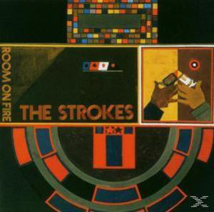 Albumcover. Abstraktes Design mit geometrischen Formen. Text enthält 'Room on Fire' und 'The Strokes'.