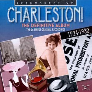 Albumcover: Retro-Stil, Charleston!. Eine Frau mit Grammophon und Stadtlandschaft im Hintergrund.