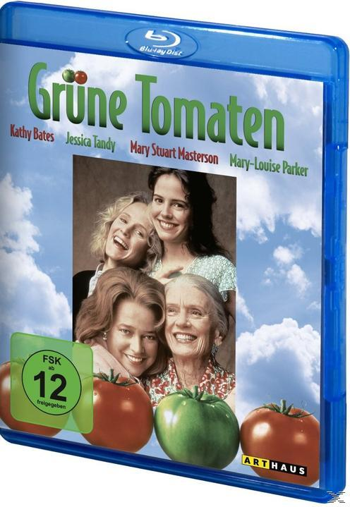 Grüne Tomaten DVD-Cover. Vier Frauen lächeln. Grüne und rote Tomaten. Blaue Hülle.