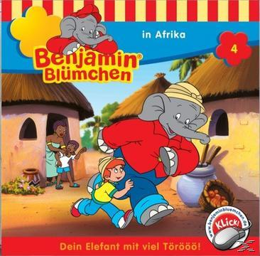 Cartoon-Cover mit einem Elefanten und einem Jungen, der vor Hütten rennt.