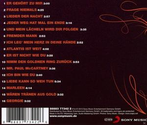 CD-Cover, Texte auf burgunderrotem Hintergrund. Wirbeldesign rechts. Songtitel sind aufgeführt.