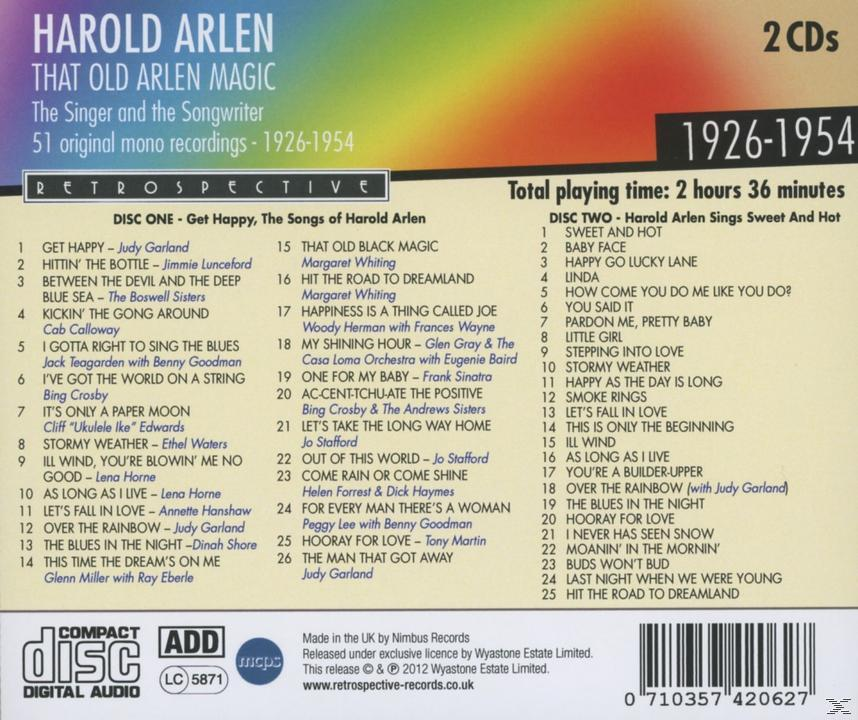 CD-Cover mit Text über Harold Arlen, schwarzer Hintergrund und weiße CD.