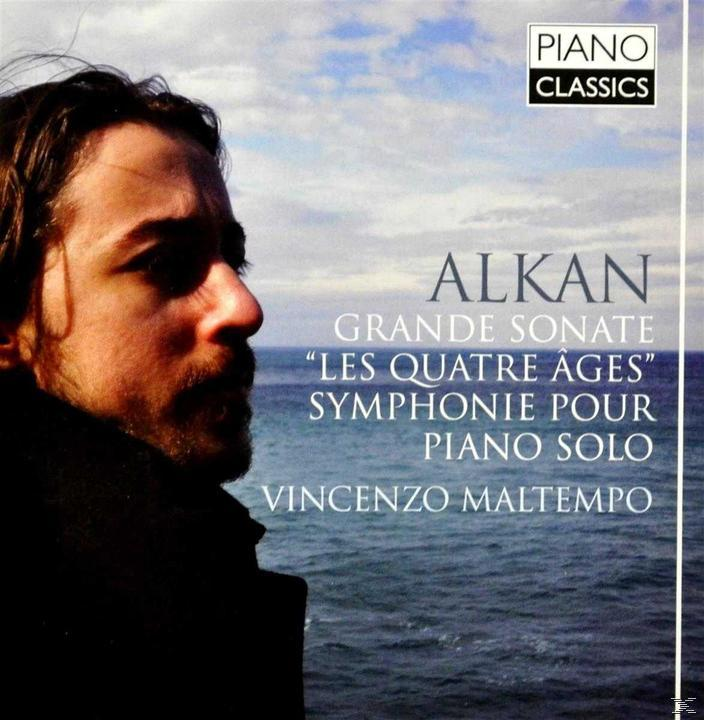 Albumcover: Alkan, das Gesicht eines Mannes, Klaviermusik. Blauer Ozeanhintergrund.
