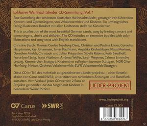 CD-Cover mit Text, goldener Hintergrund, Sammlung von Weihnachtsliedern.