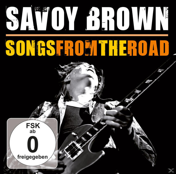 Savoy Brown CD-Cover; ein Mann spielt Gitarre und Text: Songs from the Road, mit schwarzem Hintergrund.