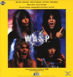 Albumcover von W.A.S.P., Bandmitglieder in einer Collage, mit gelbem Hintergrund.