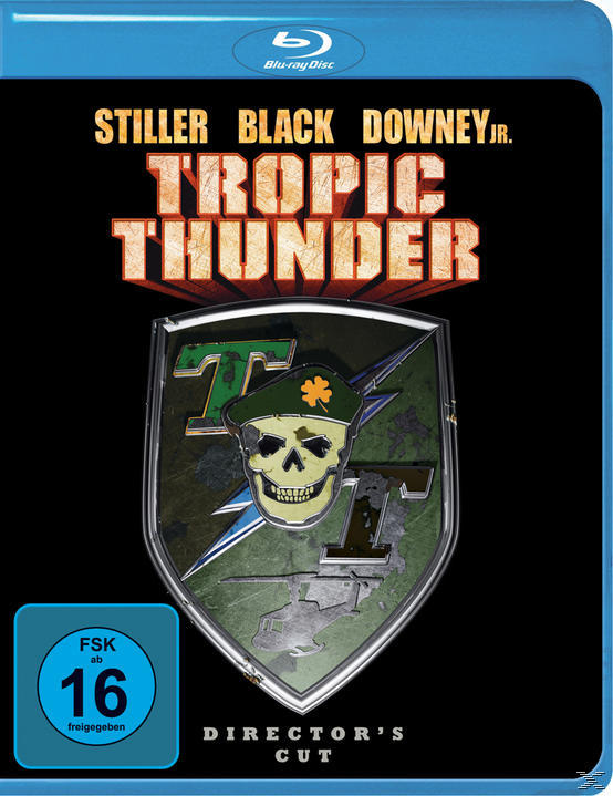 DVD-Cover von Tropic Thunder. Der Titel steht im Zentrum. Namen der Schauspieler oben.