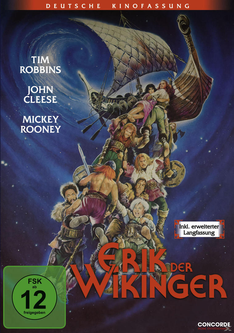 DVD-Cover: Erik der Wikinger, eine Gruppe Wikinger auf einem Boot, blauer Himmel.