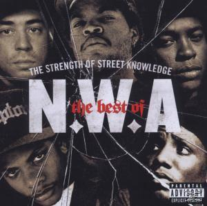 Albumcover mit Gesichtern von N.W.A-Mitgliedern. Der Titel 'The Best of' ist sichtbar.