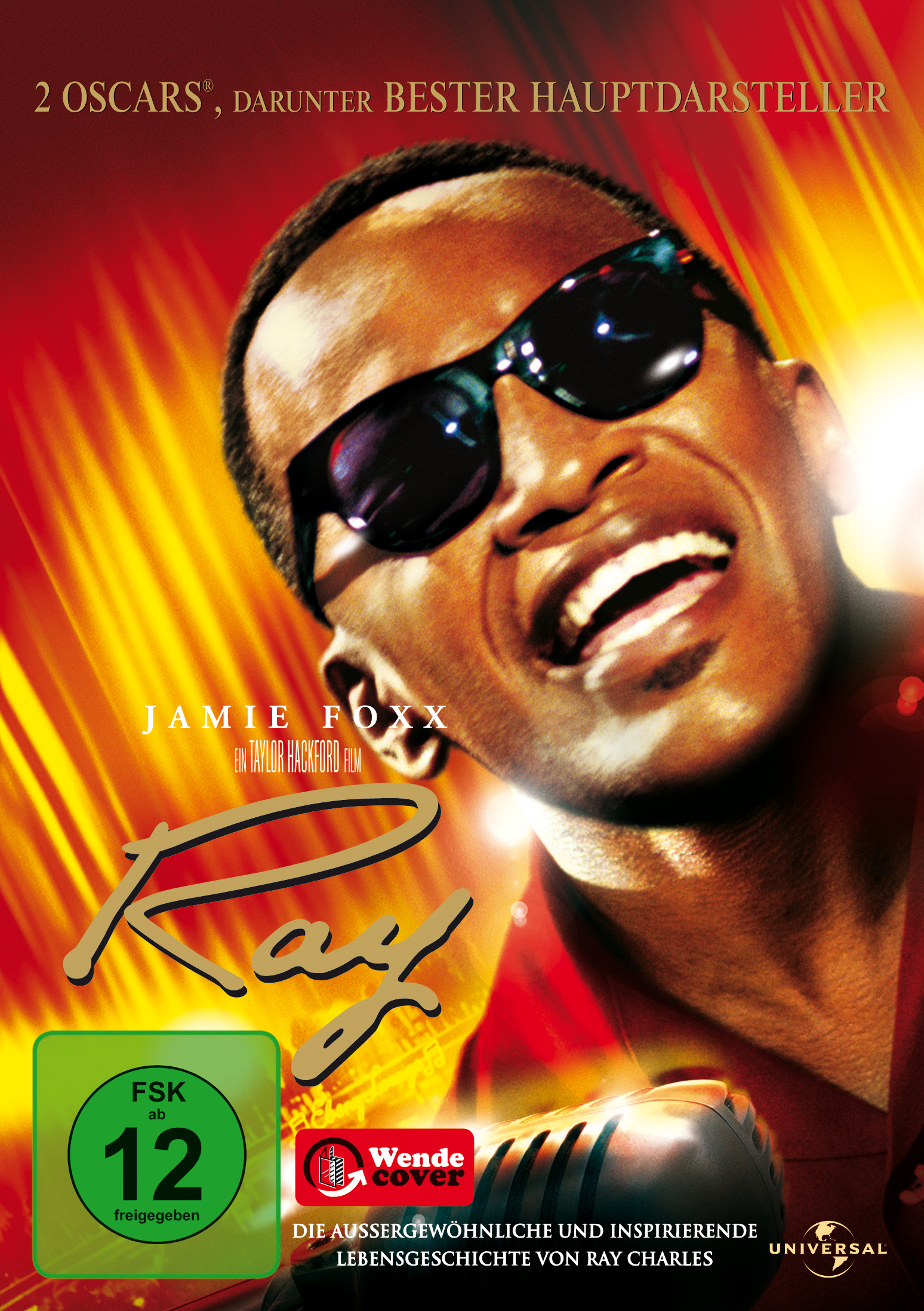 Filmplakat mit Jamie Foxx mit Sonnenbrille, Titel "Ray".