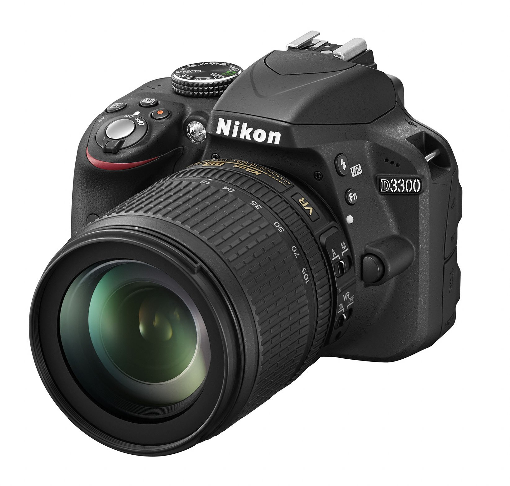 NIKON D3300 Kit Spiegelreflexkamera, 24,2 Megapixel, 18-105 mm Objektiv (VR), Schwarz