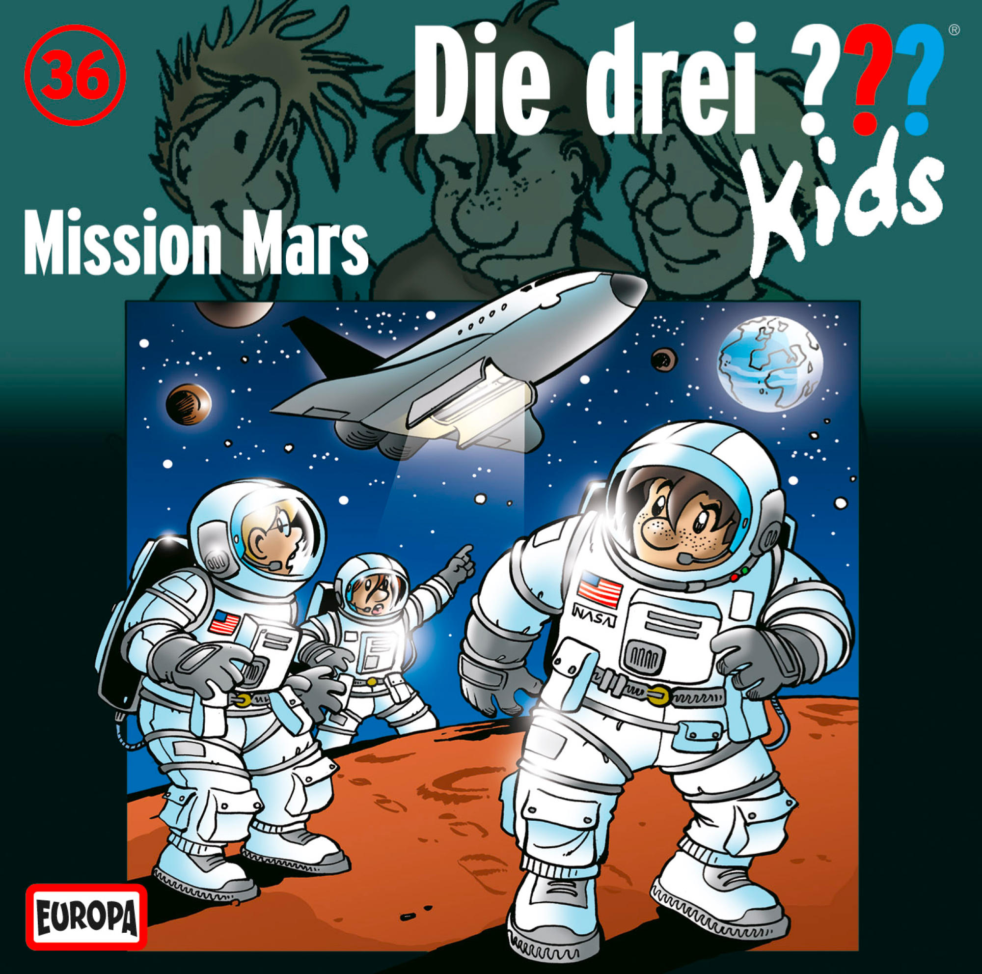 Comic-Cover mit Astronauten auf dem Mars. Ein Raumschiff und Planeten sind im Hintergrund.
