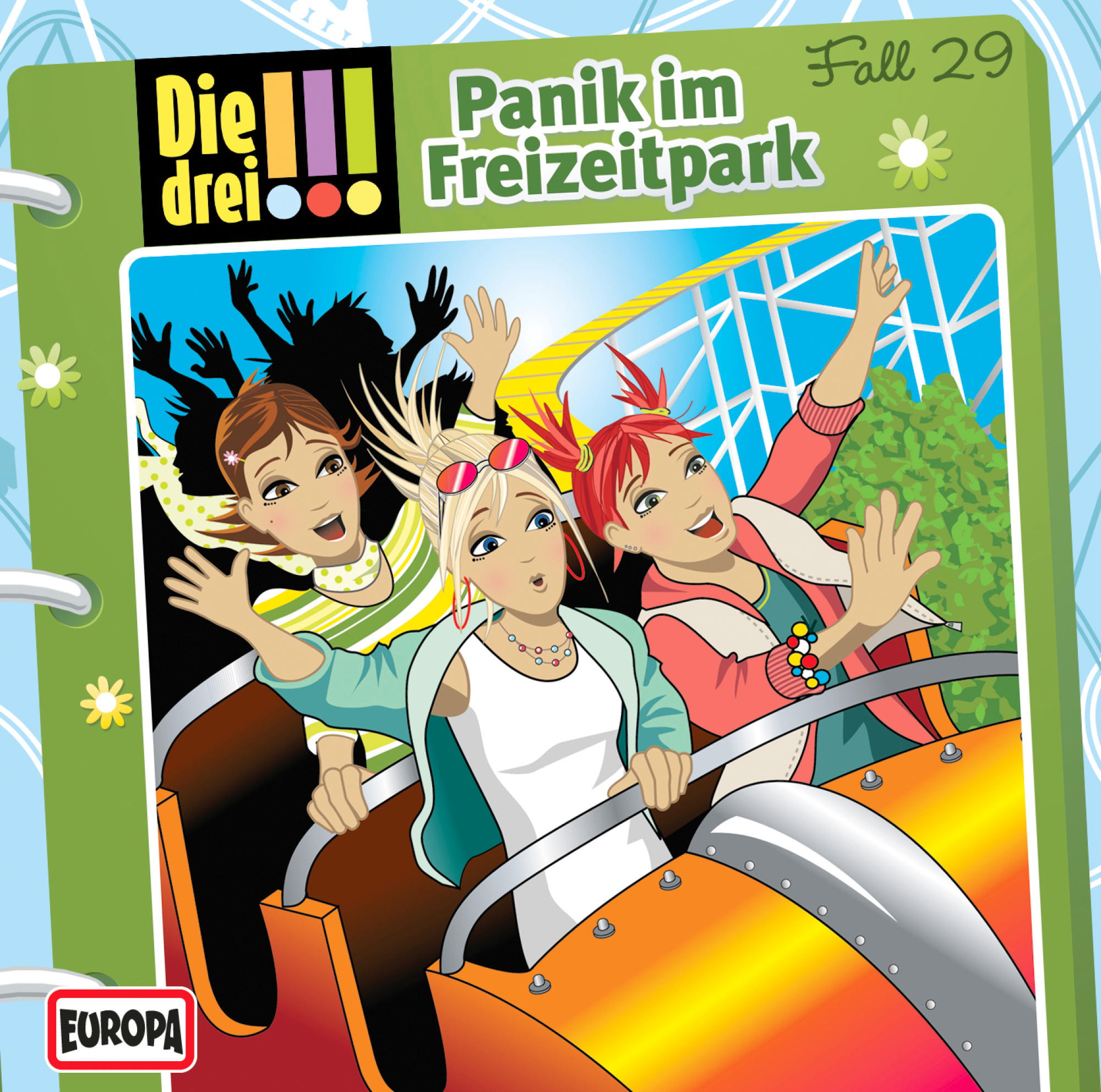 Buchcover: 'Die drei !!!' Mädchen fahren Achterbahn.