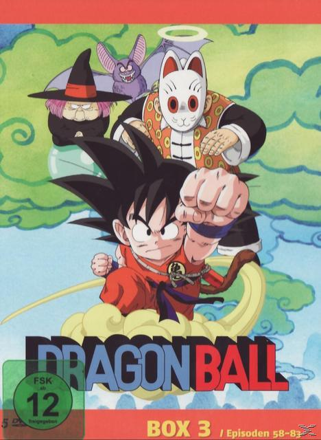 Dragon Ball Box 3 Cover-Art mit Goku, anderen Charakteren und Text. Farbenfroh, Cartoon-Stil.