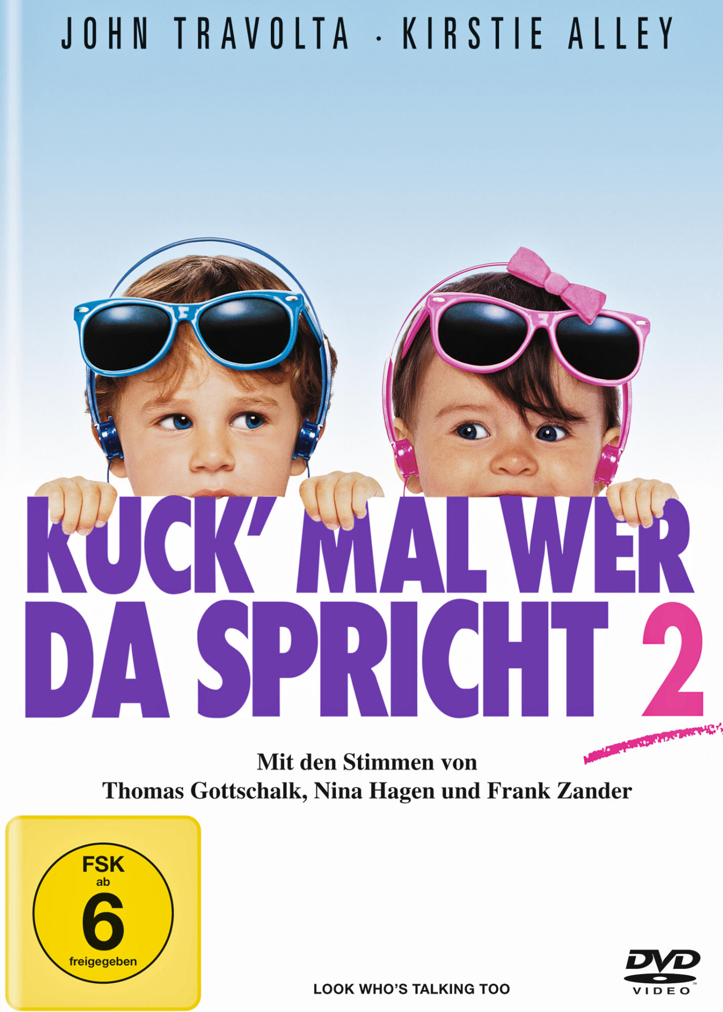 DVD-Cover. Zwei Babys mit Sonnenbrillen, Text 'Kuck mal wer da spricht 2' auf blauem Grund.