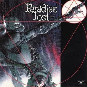 Albumcover mit einer mechanischen Figur und Text: Paradise Lost.
