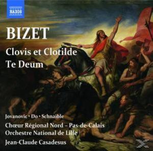 Albumcover zeigt eine Kampfszene mit Figuren auf Pferden. Titel: Bizet Clovis et Clotilde.