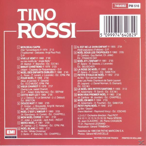 Albumcover von Tino Rossi mit Titellisten-Details, Vintage-Design und farbenfrohem Hintergrund.