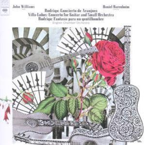 Albumcover mit Gitarre, Fächern und Rosen für 'Rodrigo: Concierto de Aranjuez'.