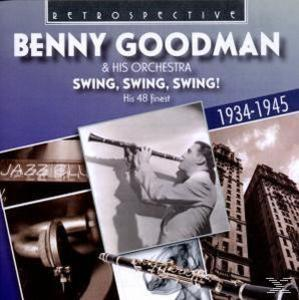Albumcover: Benny Goodman spielt Klarinette. Text: 'Swing, Swing, Swing!' und '1934-1945'.
