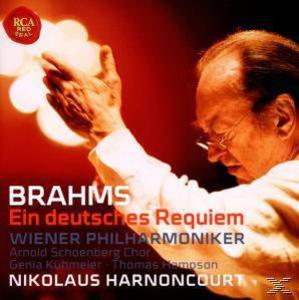 Albumcover mit einem Mann, der dirigiert, und Text. Roter Hintergrund. "BRAHMS" ist sichtbar.