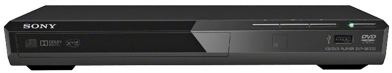 Czarny odtwarzacz DVD z logo 'SONY', przyciskami i symbolem DVD.