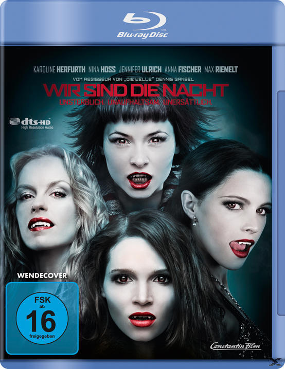 Blu-ray-Cover mit vier Vampirfrauen, Titel "Wir Sind Die Nacht" und einer Bewertung.