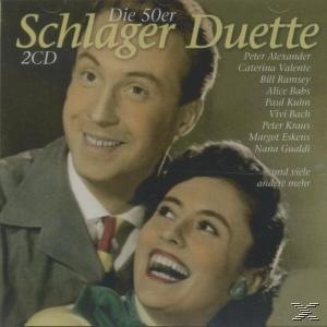 Albumcover von 'Schlager Duette', zwei lächelnde Personen, Text über Sänger. Weißer Hintergrund.