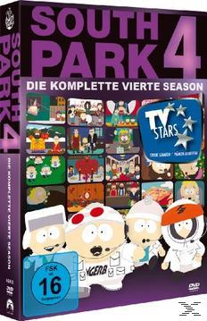 South Park DVD-Box-Set. Zeichentrickfiguren auf der Vorderseite. Text: Die vierte Staffel.