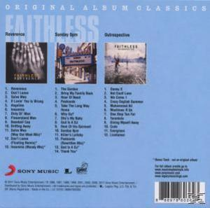 CD-Cover von 'Faithless - Original Album Classics'. Albumcover, Trackliste, blauer Hintergrund.