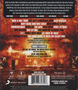 AC/DC Live at River Plate Blu-ray-Rückseite mit Titelliste und Konzertinfo.