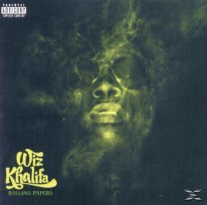 Albumcover mit grün getöntem Gesicht, Text: 'Wiz Khalifa' und 'Rolling Papers'.