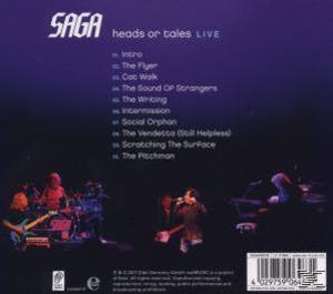 Album-Rückseite, SAGA live, mit Bandmitgliedern auf der Bühne und Trackliste.