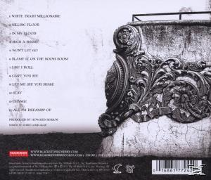 Rückseite eines Albums mit Titelliste, auf weiß-grauem Hintergrund.