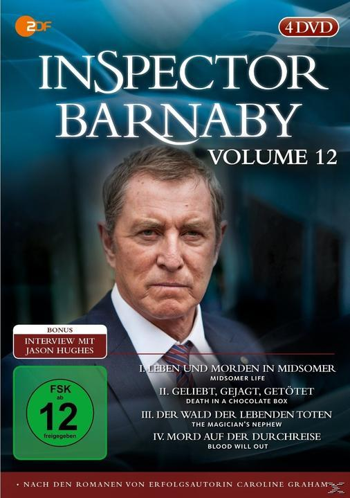 Inspector Barnaby DVD-Cover. Ein Mann im Anzug blickt streng. Text: Band 12 und Episodentitel.