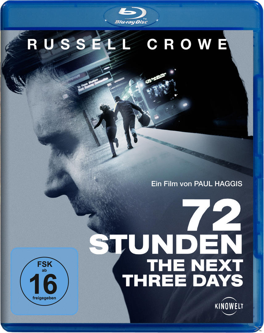 Blu-ray-Cover für '72 Stunden - The Next Three Days'. Zeigt Russell Crowe und eine rennende Frau in einer Stadt.