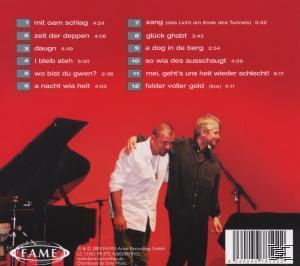 CD-Cover. Zwei Männer auf der Bühne, Klavier im Hintergrund. Text und Titelliste auf Deutsch.