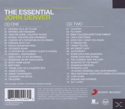 Albumcover mit Titelliste, CD eins und zwei. The Essential John Denver.