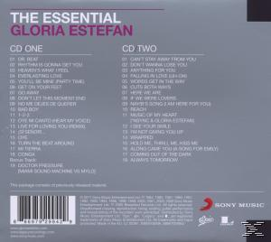 Albumcover von Gloria Estefans 'The Essential'. CD-Tracklisten, Sony Music Logo und Barcode.